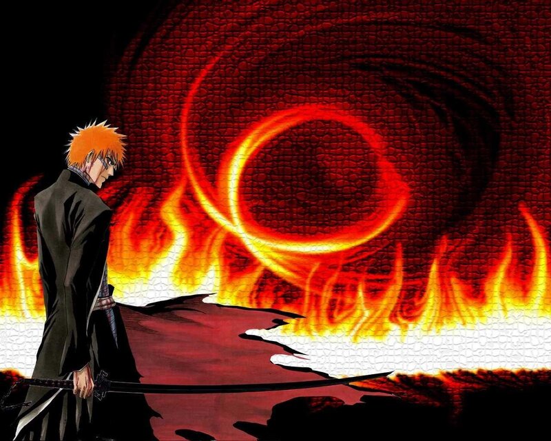 Anime Character with Sword — Red, Dramatic, Night, Manga, Fire