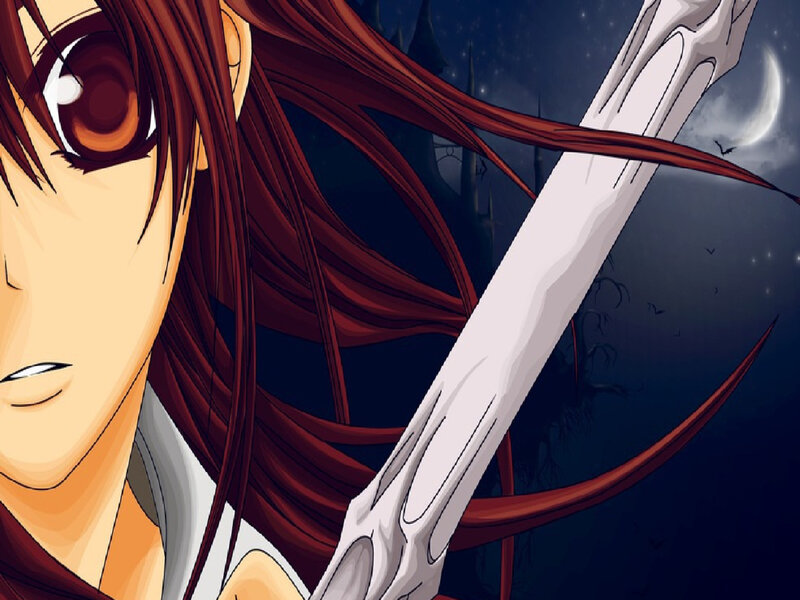 Anime Character with Sword — Red, Dramatic, Night, Manga, Moon