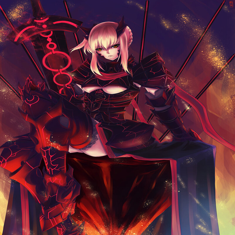 Anime Character with Sword — Red, Dramatic, Night