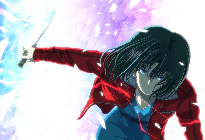 Anime Character with Sword — Red, Dramatic, Red Jacket, Crystal Shards