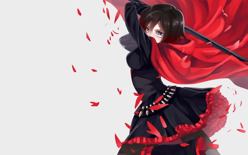 Anime Character with Sword — Red, Dramatic, Red Scarf