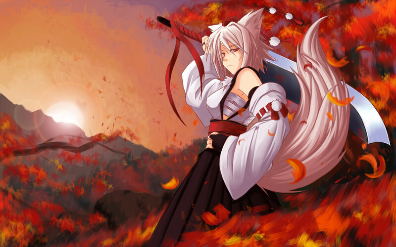 Anime Character with Sword — Red, Dramatic, Sunset, Digital Art