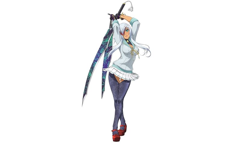 Anime Character with Sword — White, Confident