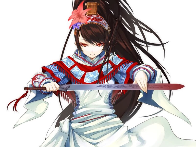 Anime Character with Sword — White, Determined
