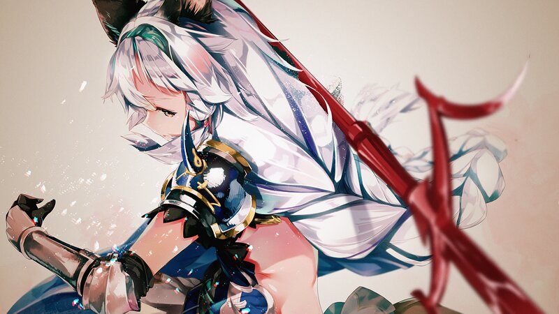 Anime Character with Sword — White, Dramatic, Digital Art, Armor