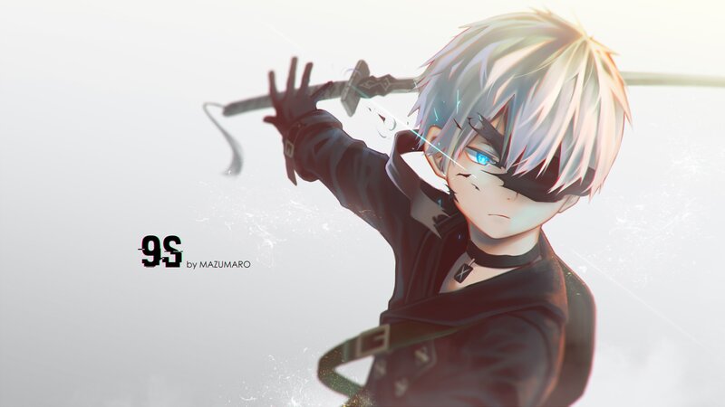 Anime Character with Sword — White, Dramatic, Digital Art, Black Jacket