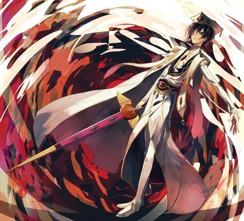 Anime Character with Sword — White, Dramatic, Digital Art, Cape, Hat