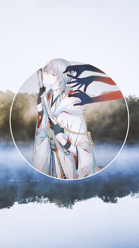 Anime Character with Sword — White, Dramatic, Digital Art, Chains, Hands