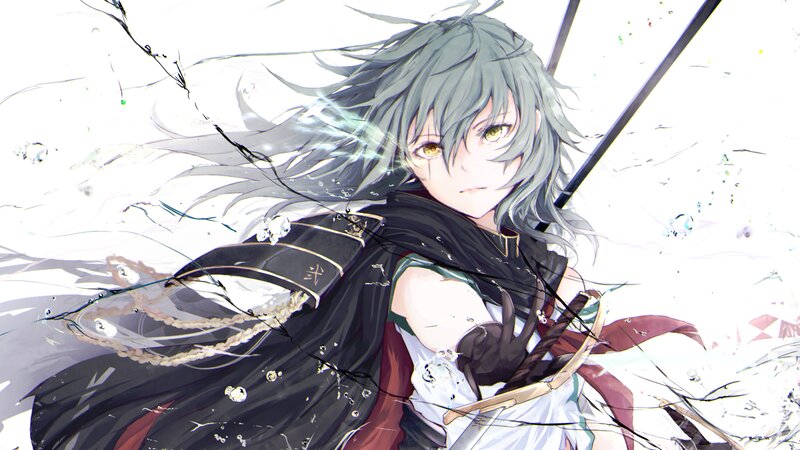 Anime Character with Sword — White, Dramatic, Digital Art, Cloak, Hair