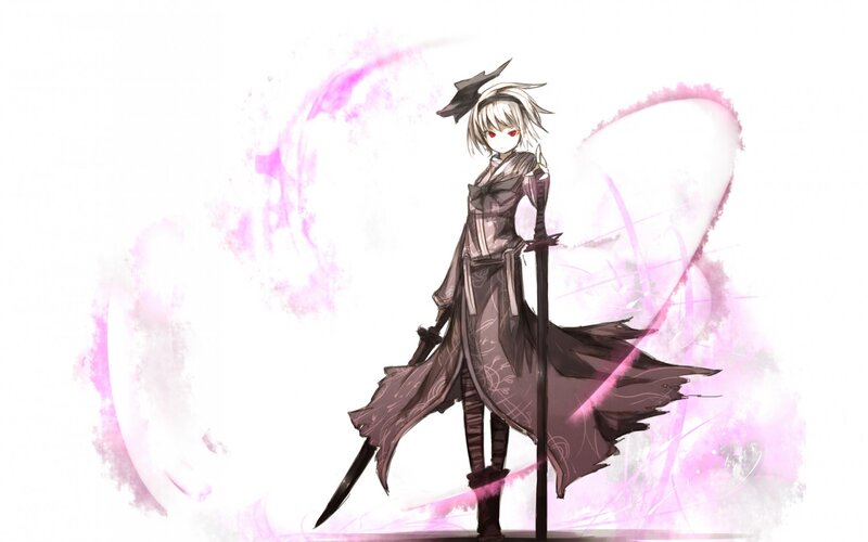 Anime Character with Sword — White, Dramatic, Digital Art, Cloak