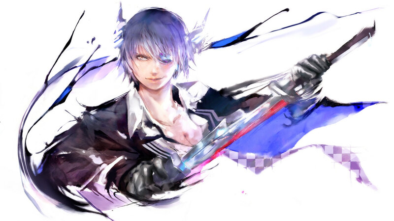 Anime Character with Sword — White, Dramatic, Digital Art, Gloves