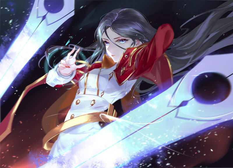 Anime Character with Sword — White, Dramatic, Digital Art, Magic