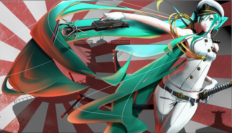 Anime Character with Sword — White, Dramatic, Digital Art, Microphone, Uniform