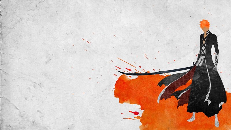 Anime Character with Sword — White, Dramatic, Digital Art, Orange Hair