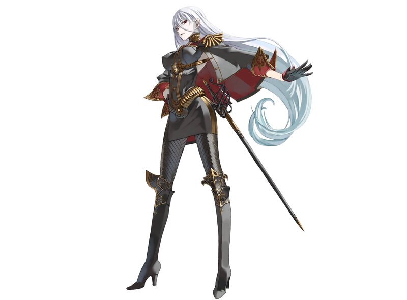 Anime Character with Sword — White, Dramatic, Digital Art