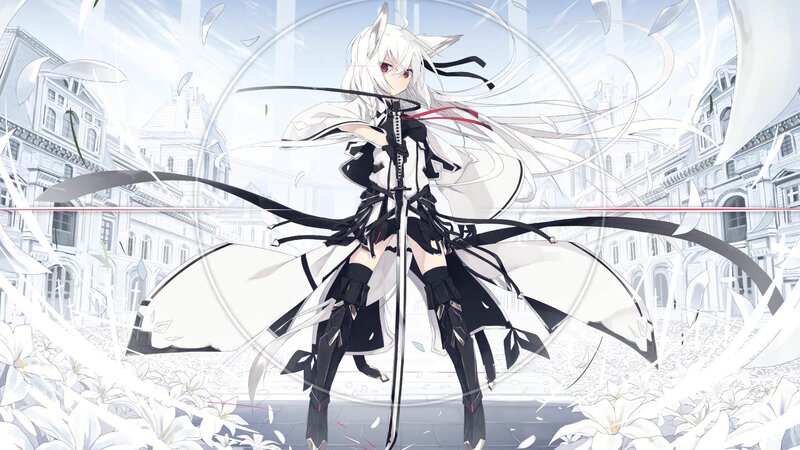 Anime Character with Sword — White, Dramatic, Digital Art, White Hair