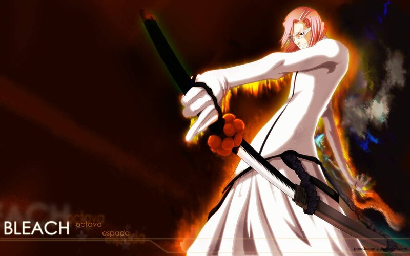 Anime Character with Sword — White, Dramatic, Fire