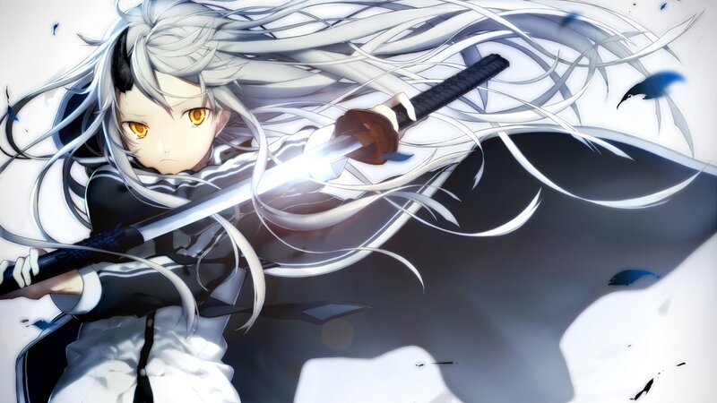Anime Character with Sword — White, Dramatic, Long Hair