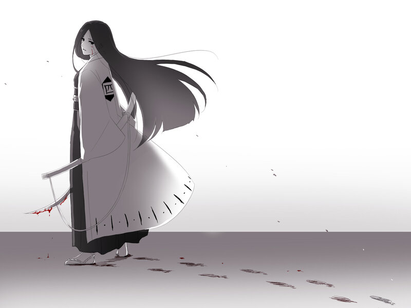Anime Character with Sword — White, Dramatic, Manga, Blood
