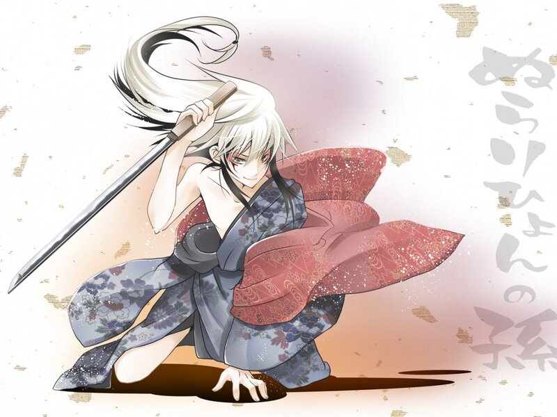 Anime Character with Sword — White, Dramatic, Manga, Kimono