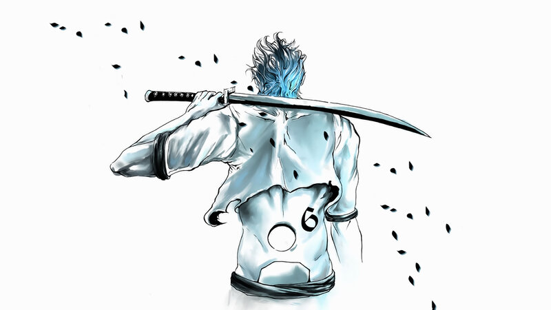 Anime Character with Sword — White, Dramatic, Manga, Torn Shirt