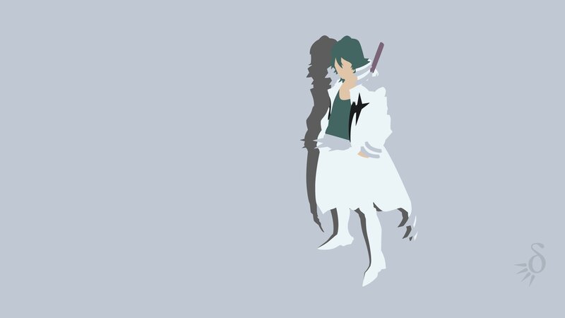 Anime Character with Sword — White, Dramatic, Minimalist