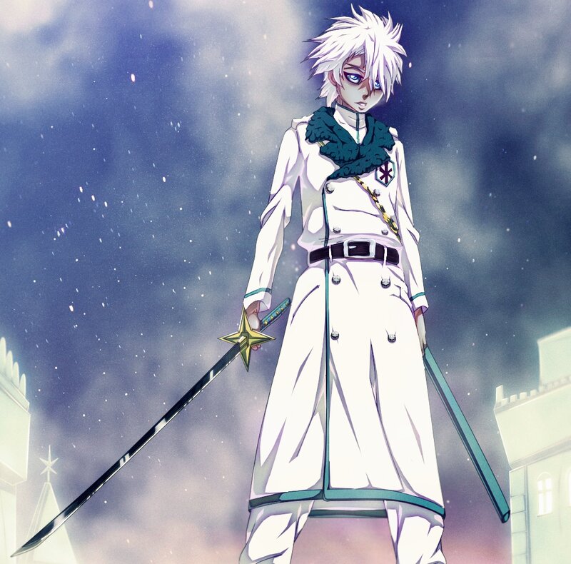 Anime Character with Sword — White, Dramatic, Night, Coat