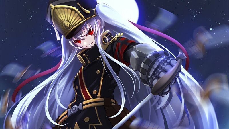 Anime Character with Sword — White, Dramatic, Night, Digital Art, Moon