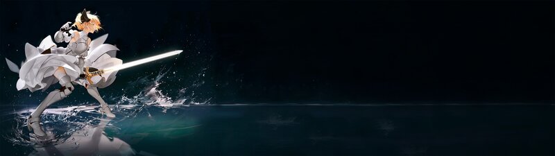 Anime Character with Sword — White, Dramatic, Night, Digital Art, Water