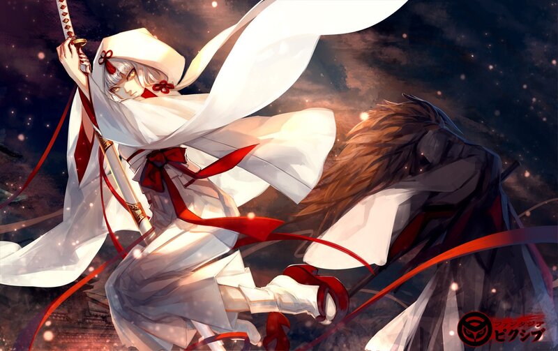 Anime Character with Sword — White, Dramatic, Night, Digital Art, White Robe