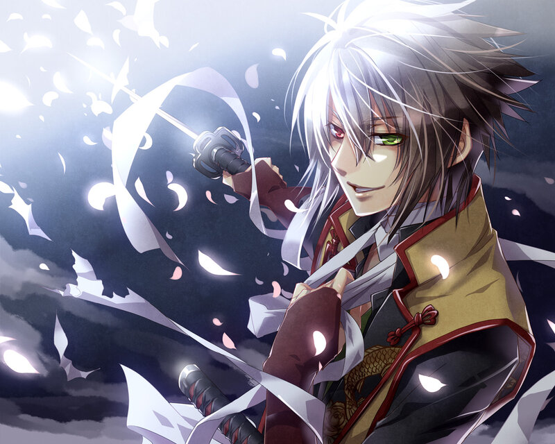 Anime Character with Sword — White, Dramatic, Night, Sakura Petals