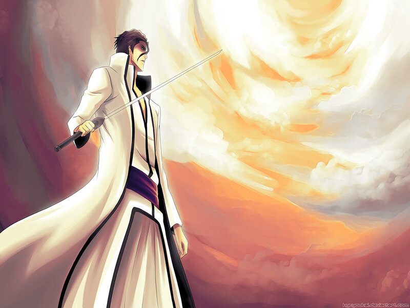Anime Character with Sword — White, Dramatic, Sunset, Digital Art
