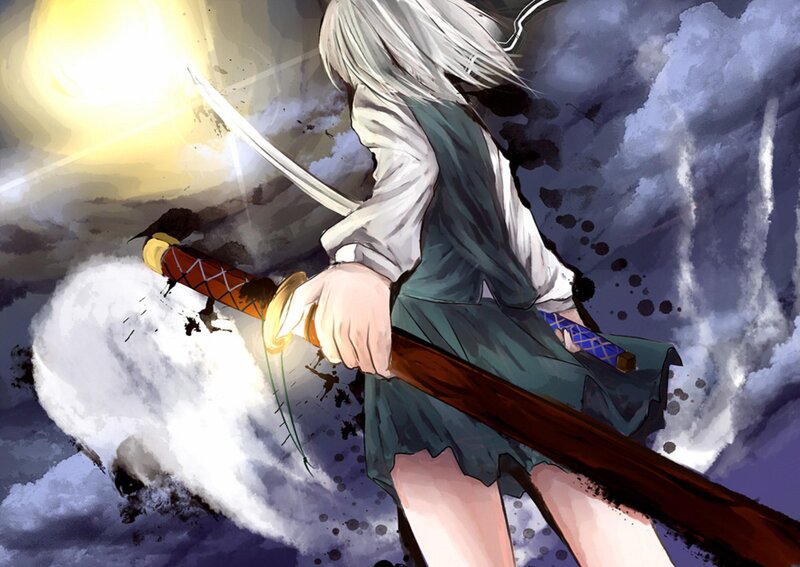 Anime Character with Sword — White, Dramatic, Sunset, Manga