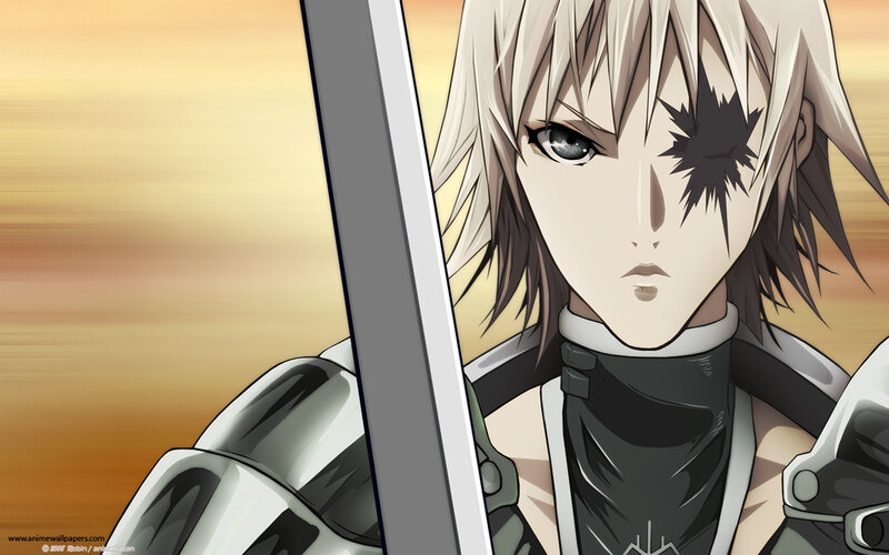 Anime Character with Sword — White, Dramatic, Sunset