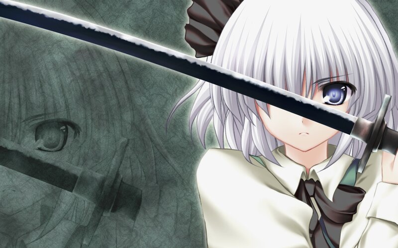 Anime Character with Sword — White, Dramatic, White Hair, Blue Eyes, Black