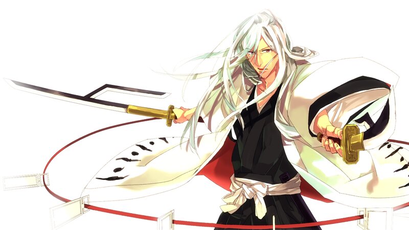 Anime Character with Sword — White, Dramatic, White Hair, Kimono