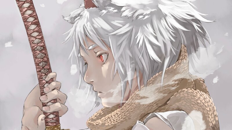 Anime Character with Sword — White, Dramatic, Winter, Manga