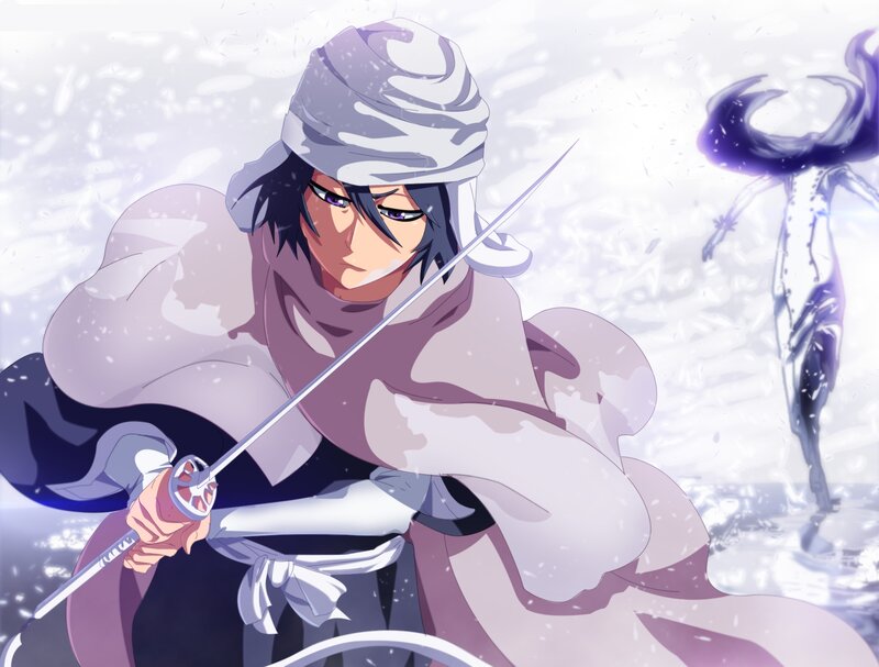 Anime Character with Sword — White, Dramatic, Winter, Snow, Spirit