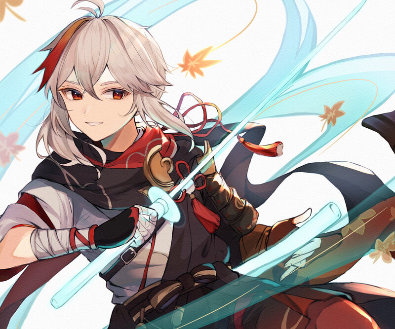 Anime Character with Sword — White, Dynamic, Autumn