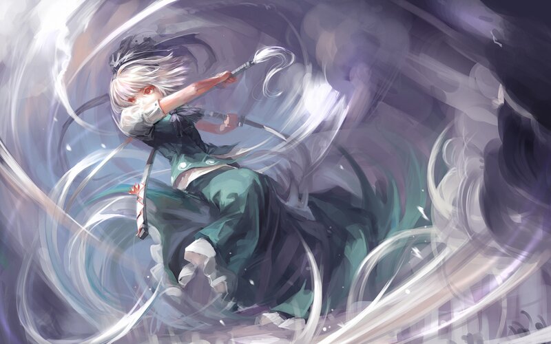 Anime Character with Sword — White, Dynamic, Digital Art