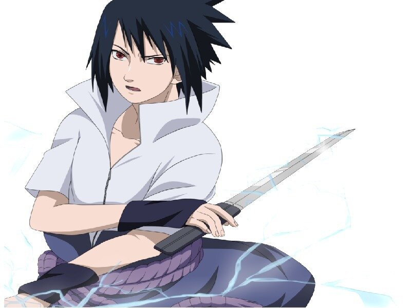 Anime Character with Sword — White, Intense
