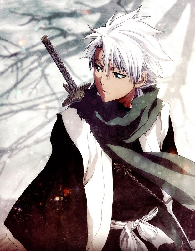 Anime Character with Sword — White, Serious, Winter