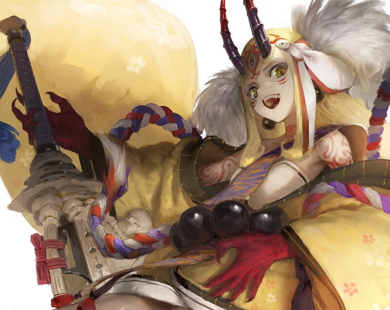 Anime Character with Sword — Yellow, Dramatic, Digital Art, Mask