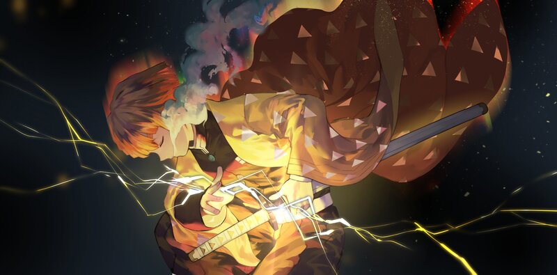 Anime Character with Sword — Yellow, Dramatic, Night, Digital Art
