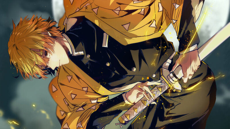 Anime Character with Sword — Yellow, Dramatic, Night, Manga