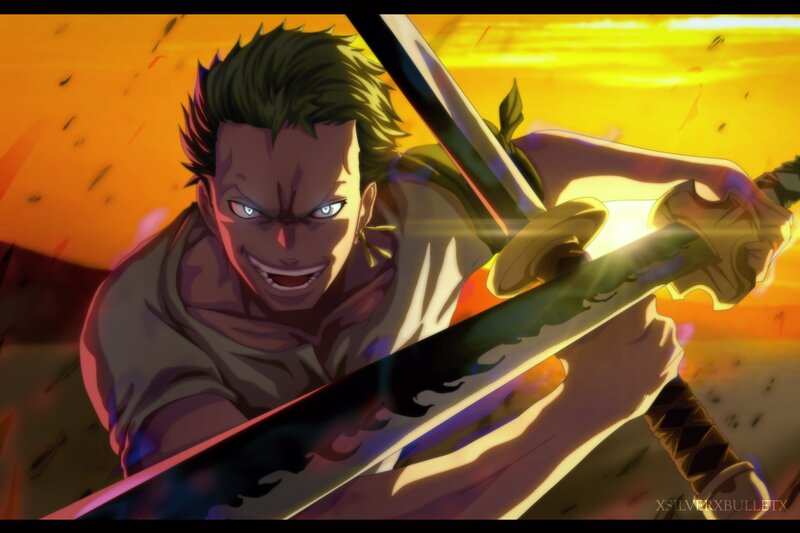 Anime Character with Sword — Yellow, Dramatic, Sunset, Battle