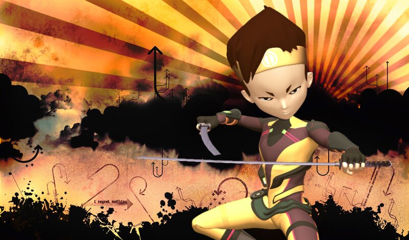 Anime Character with Sword — Yellow, Dramatic, Sunset