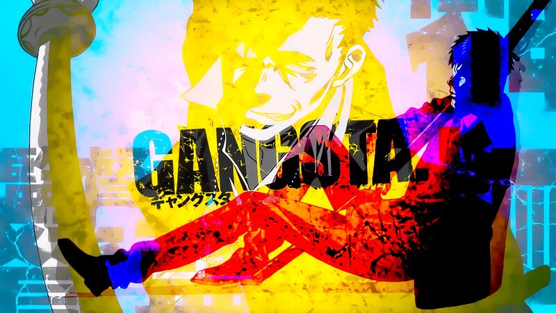 Anime Character with Sword — Yellow, Dramatic, Text, Silhouette