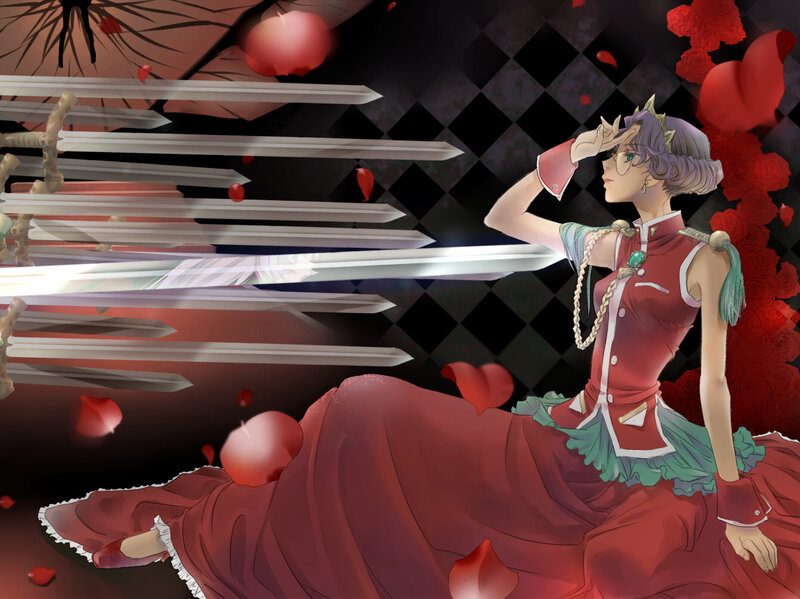 anime character with swords and roses