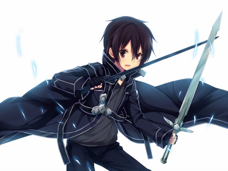 Anime Character with Swords — Black, Dramatic, Black Cloak